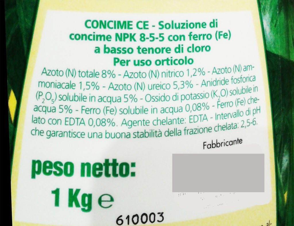 npk concime etichetta